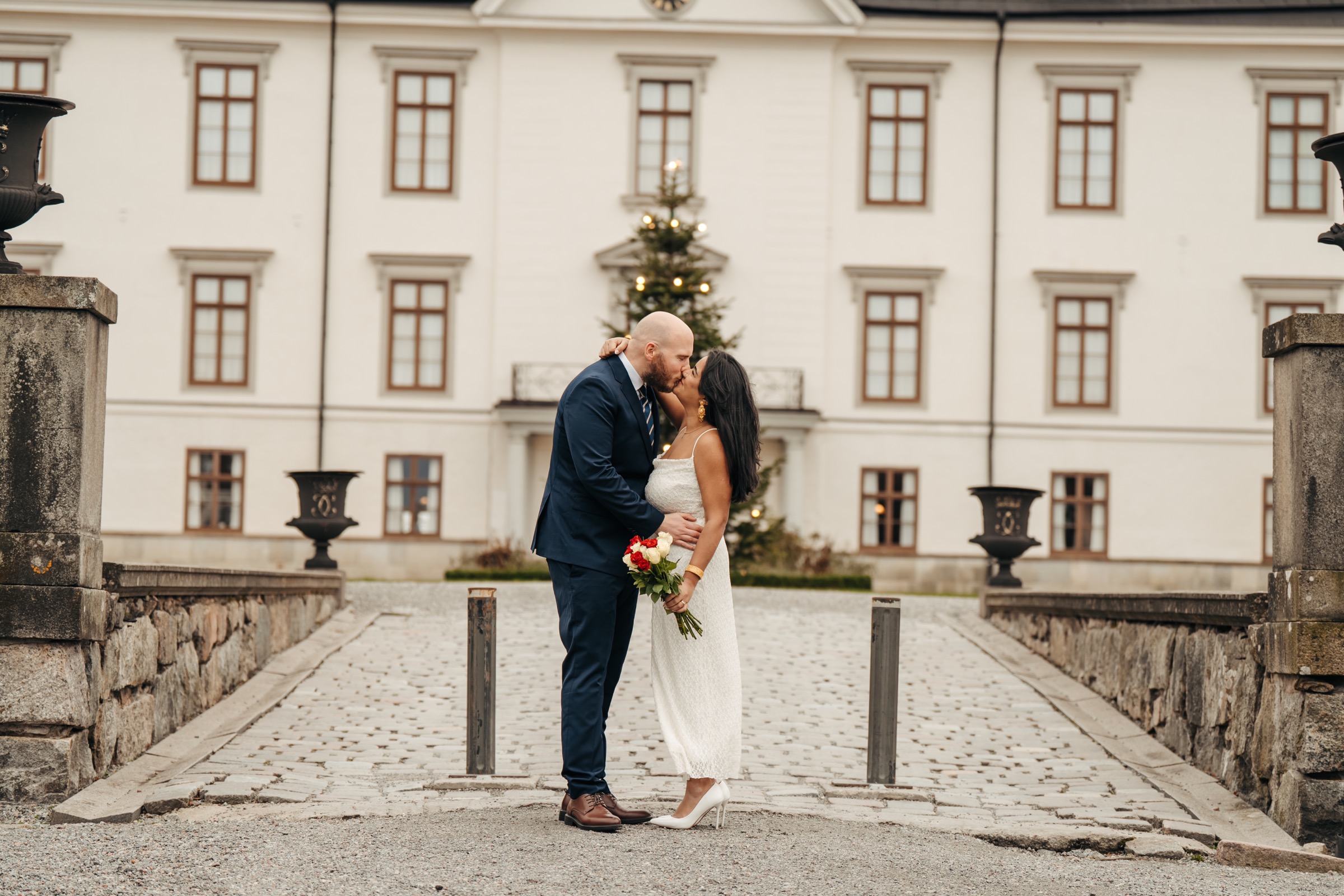 Winter castle wedding couple
